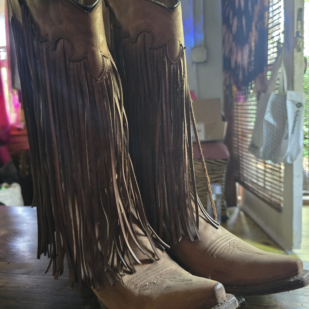 Fringed Snip Toe Brown Women's Western Boots